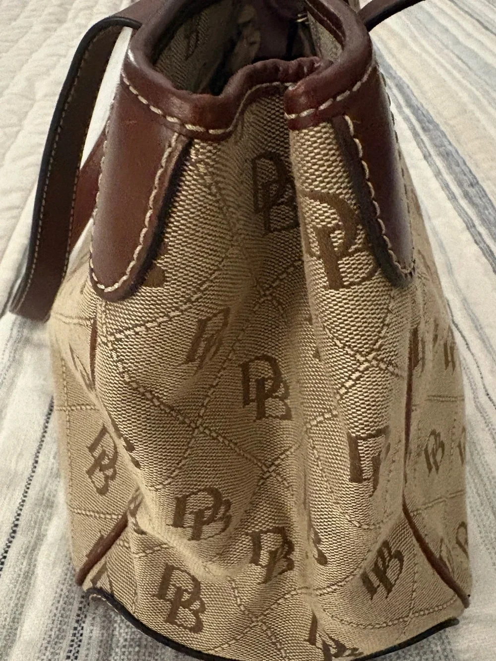 Dooney & Bourke Tan/Brown Signature Jacquard Tote with Leather Trim